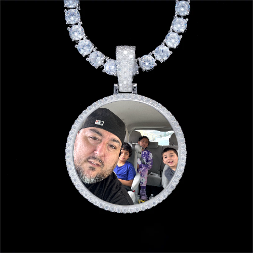 925S & VVS Moissanite 3D Circle Custom Picture Pendant