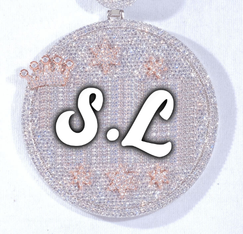CUSTOM LETTER NECKLACE 3D BIG CROWN DISC