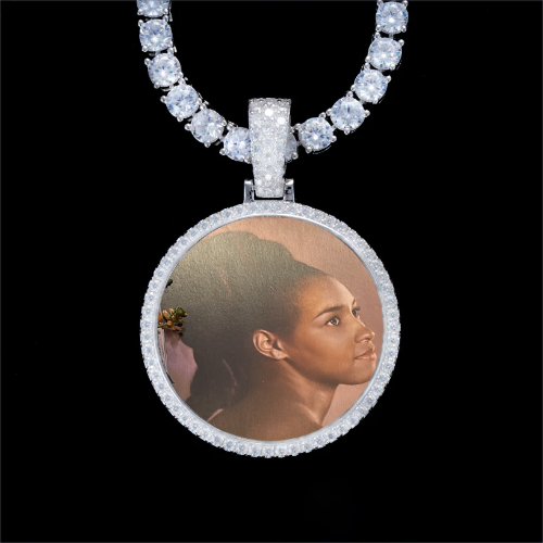 925S & VVS Moissanite 3D Circle Custom Picture Pendant