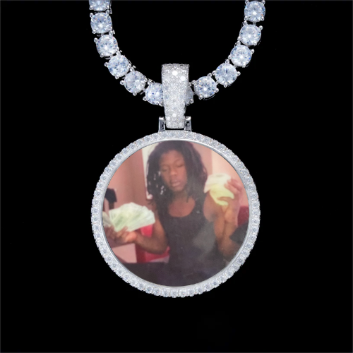 925S & VVS Moissanite 3D Circle Custom Picture Pendant