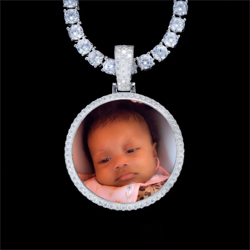 925S & VVS Moissanite 3D Circle Custom Picture Pendant
