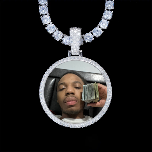 925S & VVS Moissanite 3D Circle Custom Picture Pendant