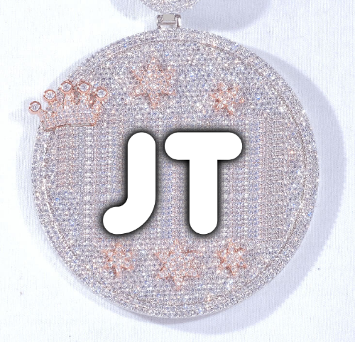 CUSTOM LETTER NECKLACE 3D BIG CROWN DISC