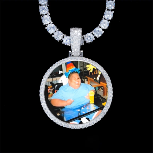 925S & VVS Moissanite 3D Circle Custom Picture Pendant