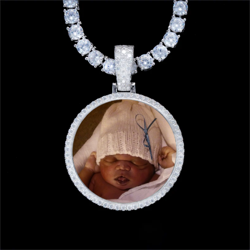 925S & VVS Moissanite 3D Circle Custom Picture Pendant