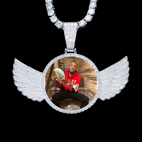 925S & VVS Moissanite 3D Wing Custom Picture Pendant