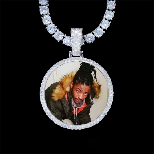 925S & VVS Moissanite 3D Circle Custom Picture Pendant
