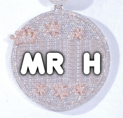 CUSTOM LETTER NECKLACE 3D BIG CROWN DISC