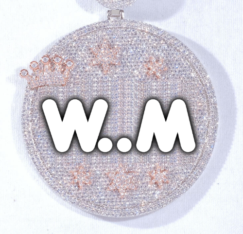 CUSTOM LETTER NECKLACE 3D BIG CROWN DISC