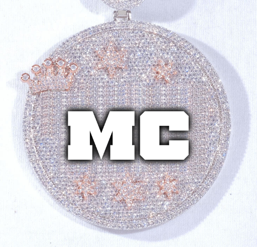 CUSTOM LETTER NECKLACE 3D BIG CROWN DISC