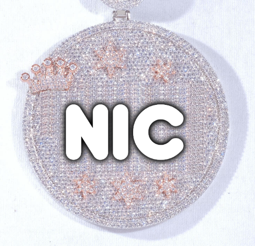 CUSTOM LETTER NECKLACE 3D BIG CROWN DISC