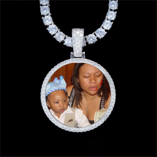 925S & VVS Moissanite 3D Circle Custom Picture Pendant