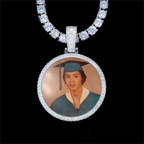 925S & VVS Moissanite 3D Circle Custom Picture Pendant