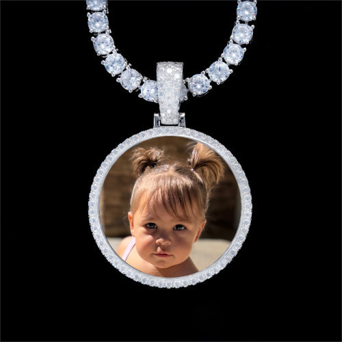 925S & VVS Moissanite 3D Circle Custom Picture Pendant