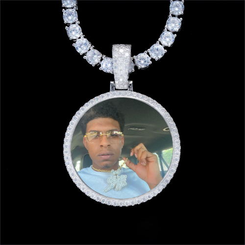 925S & VVS Moissanite 3D Circle Custom Picture Pendant