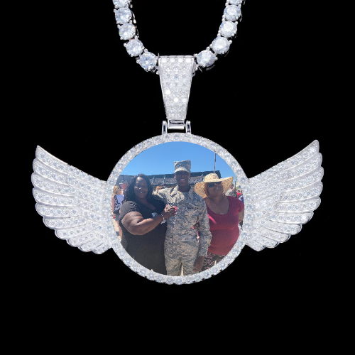 925S & VVS Moissanite 3D Wing Custom Picture Pendant