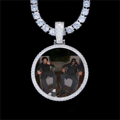 925S & VVS Moissanite 3D Circle Custom Picture Pendant