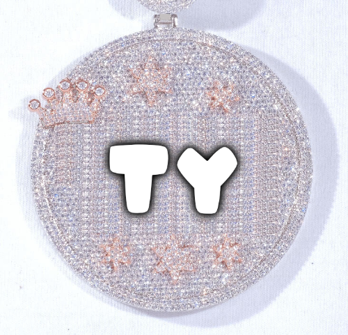 CUSTOM LETTER NECKLACE 3D BIG CROWN DISC