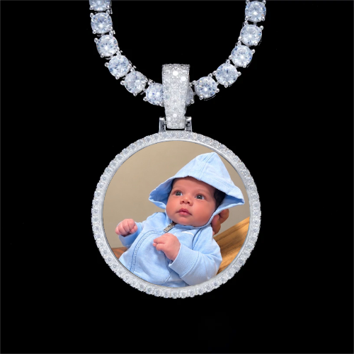 925S & VVS Moissanite 3D Circle Custom Picture Pendant