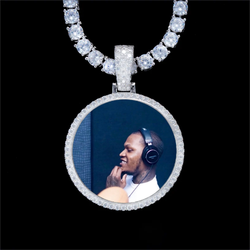 925S & VVS Moissanite 3D Circle Custom Picture Pendant