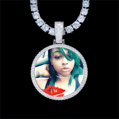 925S & VVS Moissanite 3D Circle Custom Picture Pendant