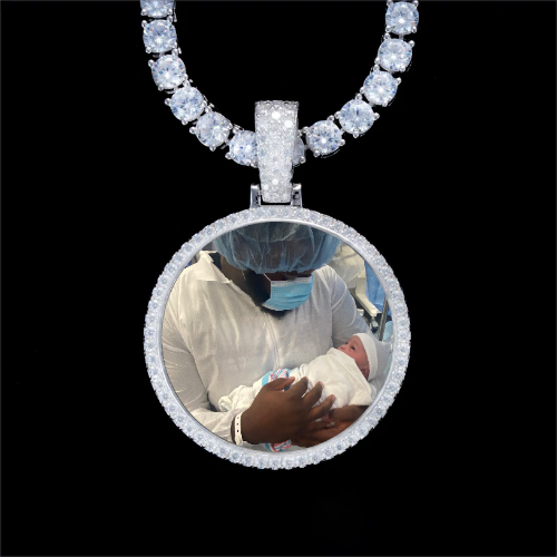 925S & VVS Moissanite 3D Circle Custom Picture Pendant