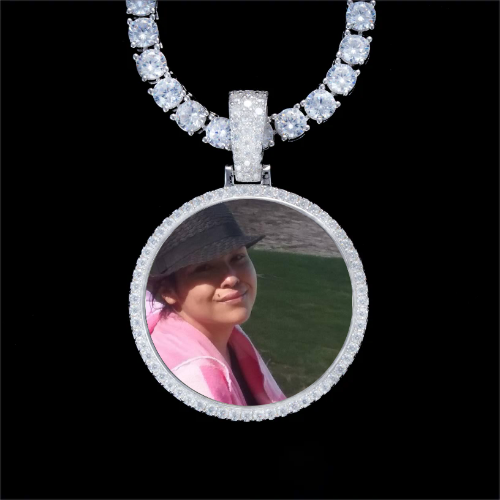 925S & VVS Moissanite 3D Circle Custom Picture Pendant