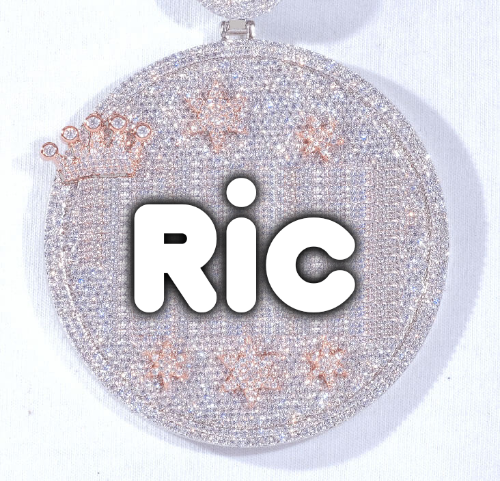 CUSTOM LETTER NECKLACE 3D BIG CROWN DISC