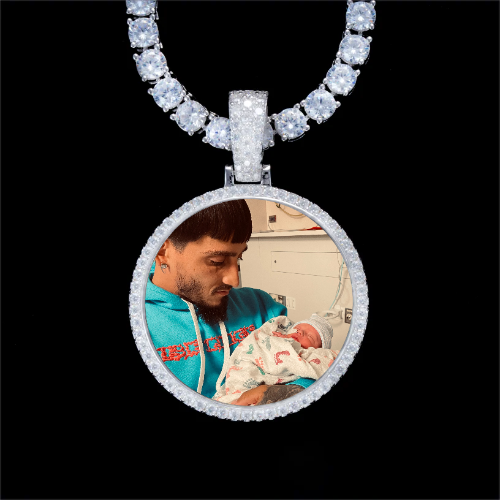 925S & VVS Moissanite 3D Circle Custom Picture Pendant
