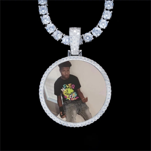 925S & VVS Moissanite 3D Circle Custom Picture Pendant