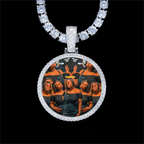 925S & VVS Moissanite 3D Circle Custom Picture Pendant