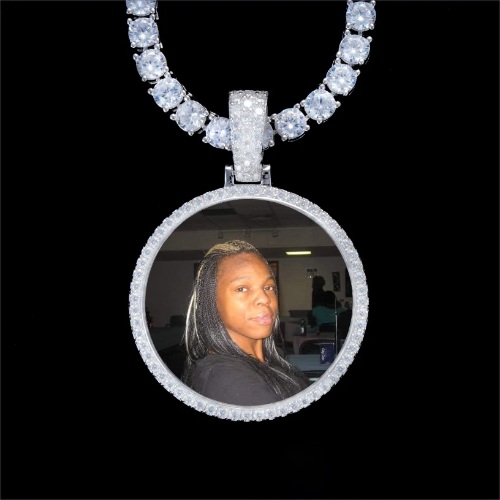 925S & VVS Moissanite 3D Circle Custom Picture Pendant