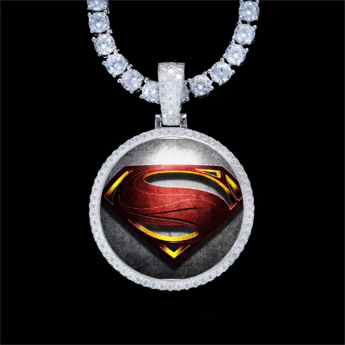 925S & VVS Moissanite 3D Circle Custom Picture Pendant
