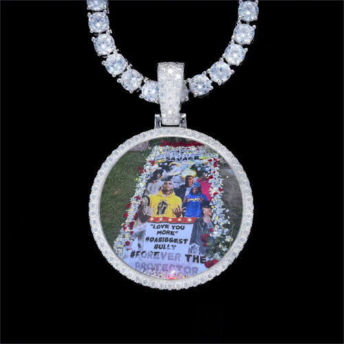925S & VVS Moissanite 3D Circle Custom Picture Pendant