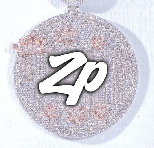 CUSTOM LETTER NECKLACE 3D BIG CROWN DISC