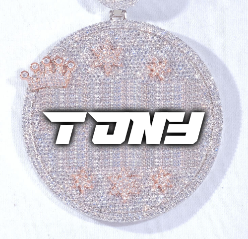 CUSTOM LETTER NECKLACE 3D BIG CROWN DISC