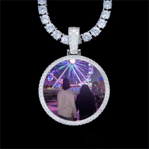 925S & VVS Moissanite 3D Circle Custom Picture Pendant