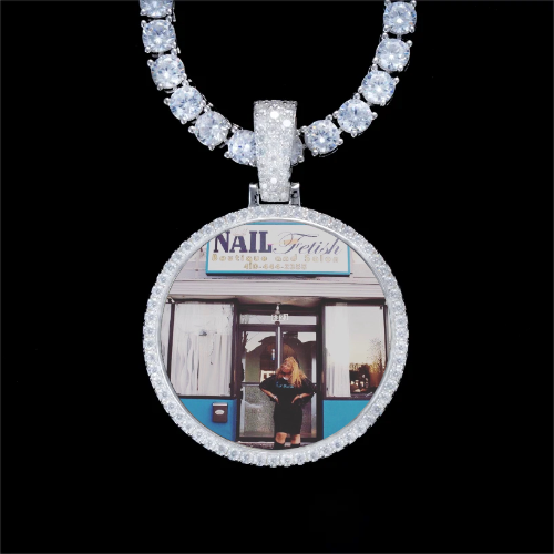 925S & VVS Moissanite 3D Circle Custom Picture Pendant