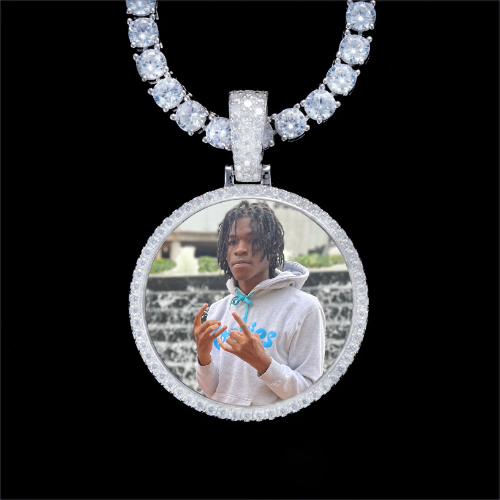 925S & VVS Moissanite 3D Circle Custom Picture Pendant