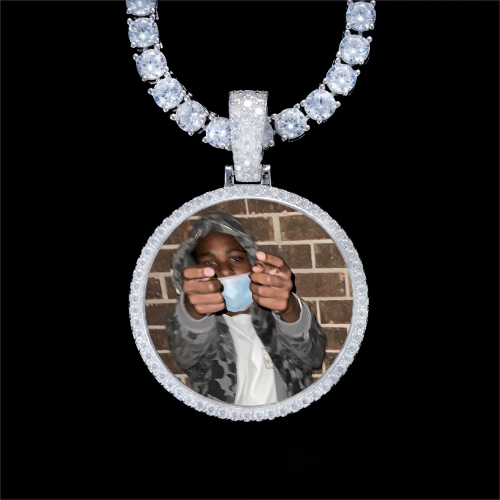 925S & VVS Moissanite 3D Circle Custom Picture Pendant