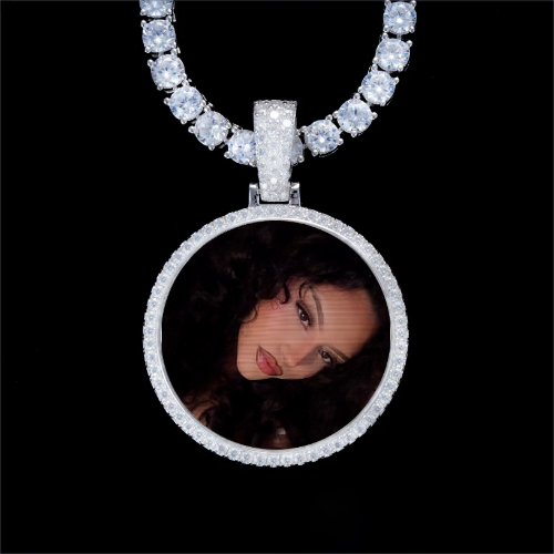 925S & VVS Moissanite 3D Circle Custom Picture Pendant