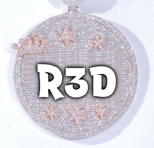 CUSTOM LETTER NECKLACE 3D BIG CROWN DISC
