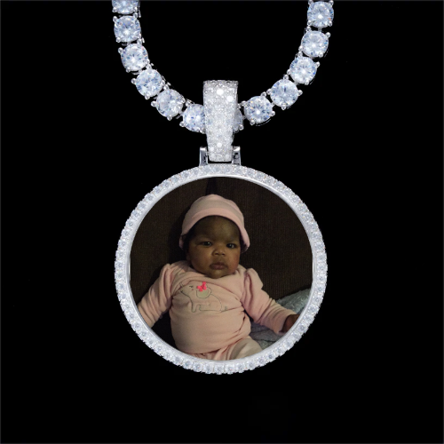 925S & VVS Moissanite 3D Circle Custom Picture Pendant