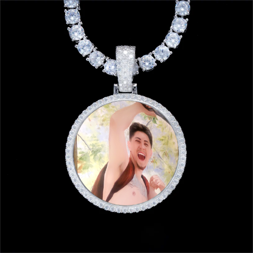 925S & VVS Moissanite 3D Circle Custom Picture Pendant
