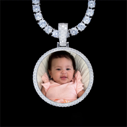 925S & VVS Moissanite 3D Circle Custom Picture Pendant