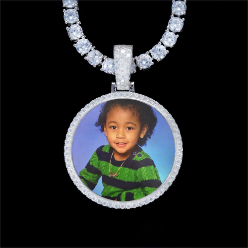 925S & VVS Moissanite 3D Circle Custom Picture Pendant