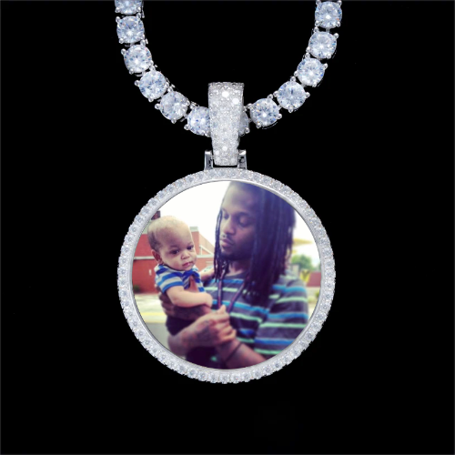 925S & VVS Moissanite 3D Circle Custom Picture Pendant