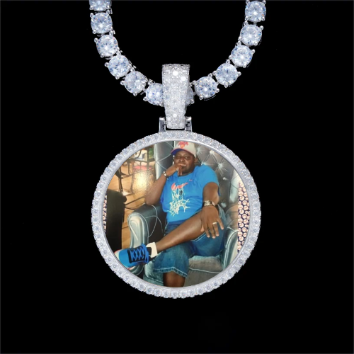 925S & VVS Moissanite 3D Circle Custom Picture Pendant
