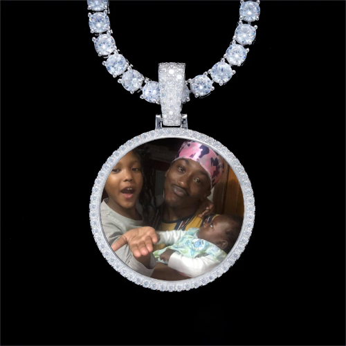 925S & VVS Moissanite 3D Circle Custom Picture Pendant