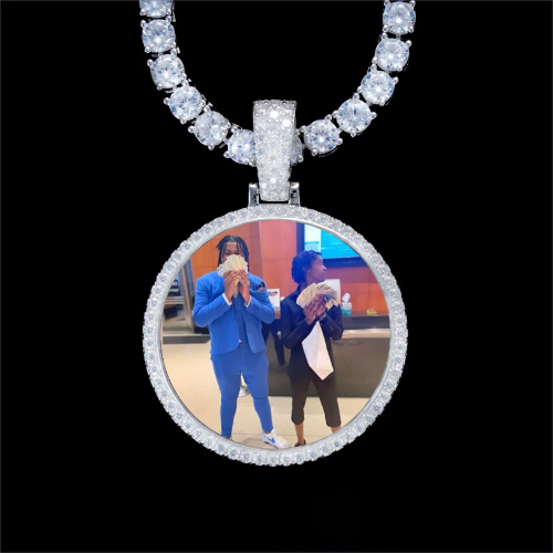 925S & VVS Moissanite 3D Circle Custom Picture Pendant